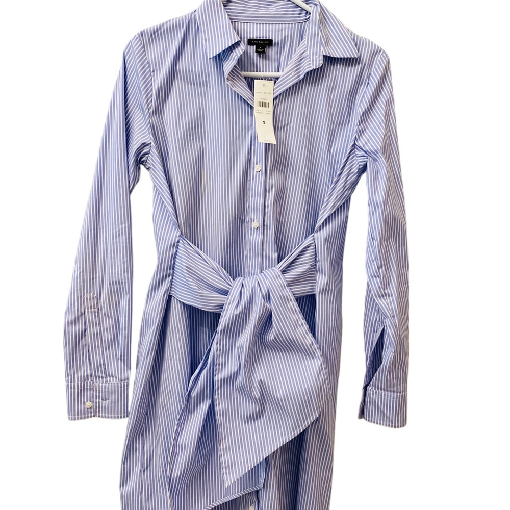 Ann Taylor striped button down dress with tie